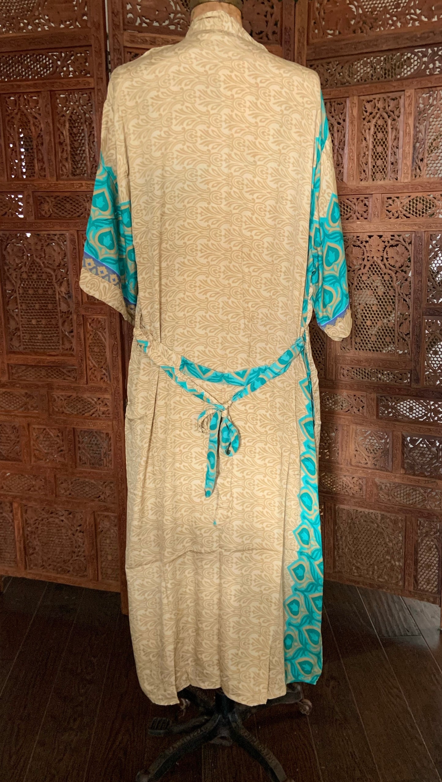 Silk Dress and Kimono Set - Turquoise Cream