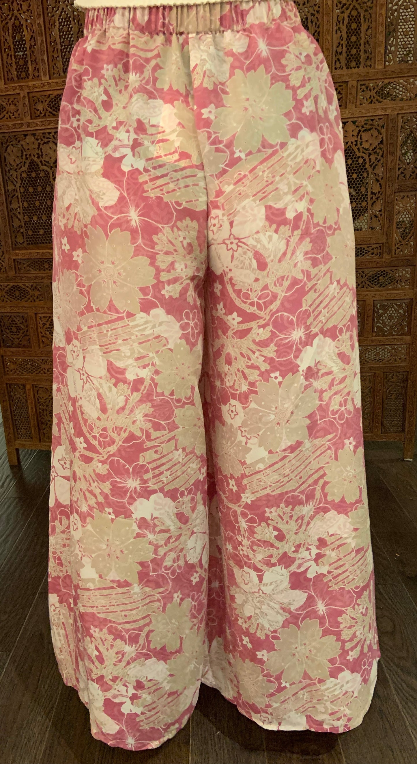 Silk Wide Leg Pant - Fuschia Flower