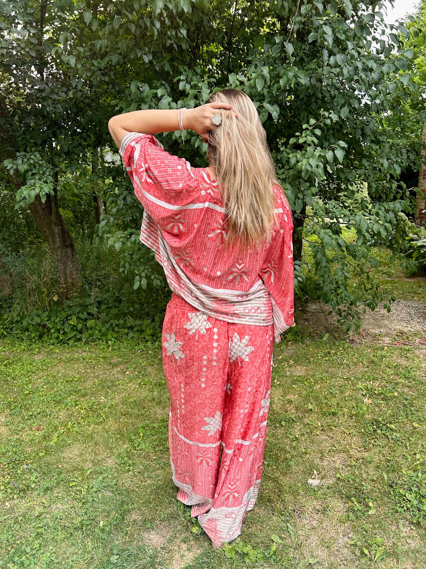 Two Piece Silk Set - Pink Flamingo