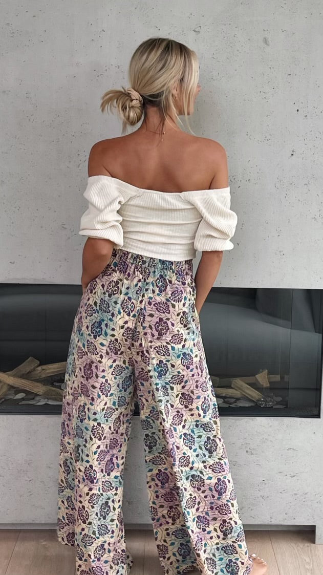 Silk Wide Leg Pant - Sea Breeze