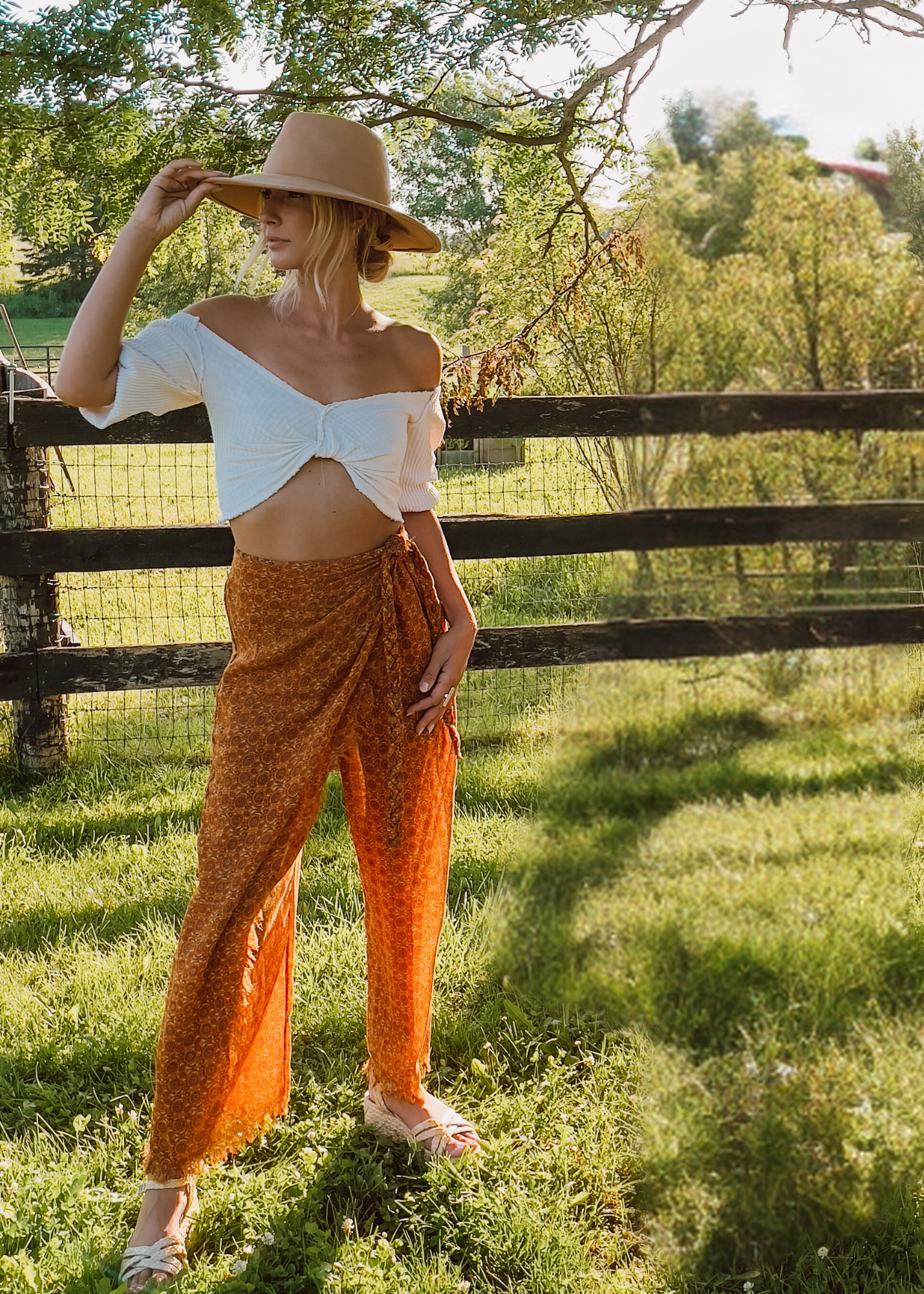 Cotton Wrap Pant - Orange Florals